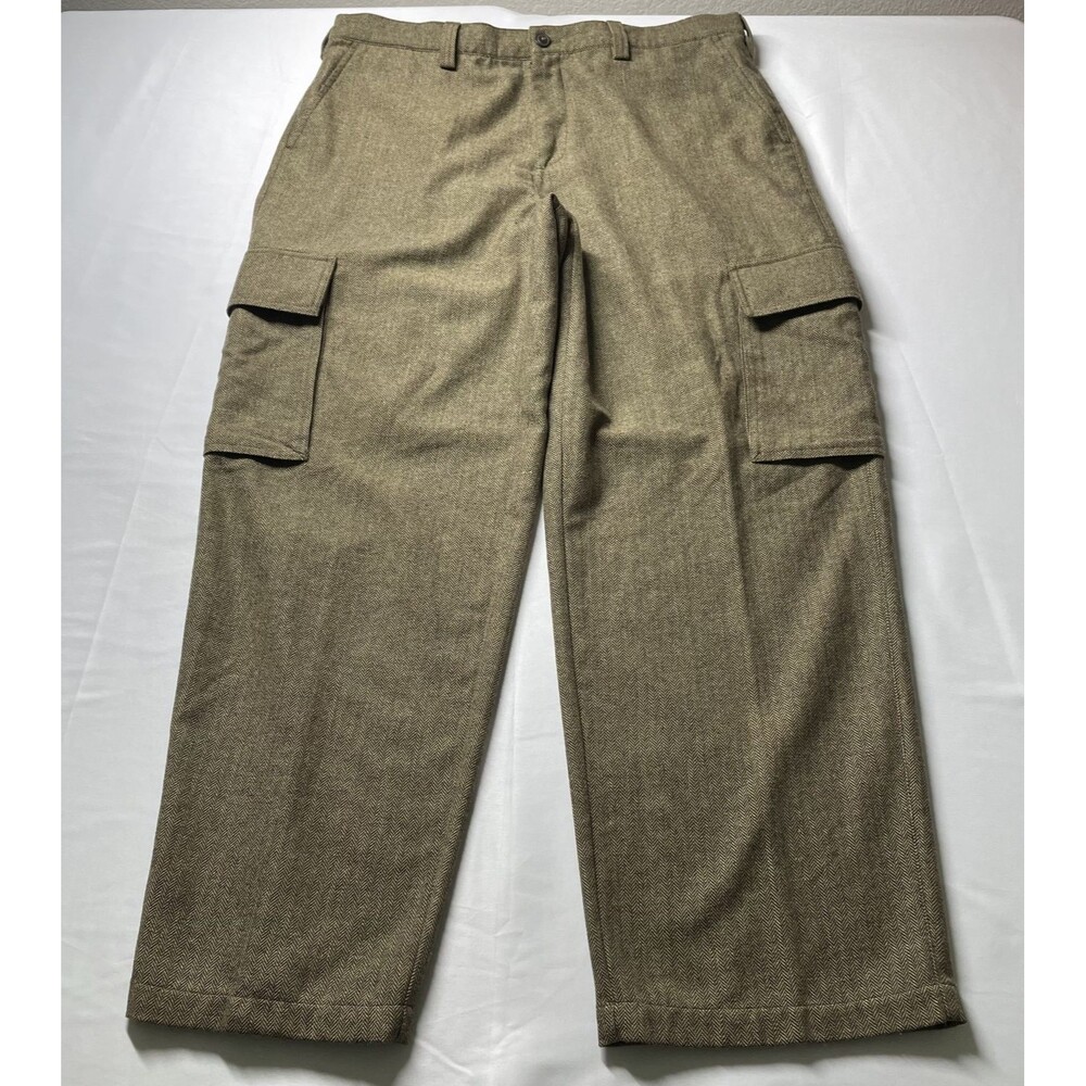 Vintage 2001 Y2K Old Navy Mens Wool Herringbone Cargo Pants Size 38x32-(dmp)